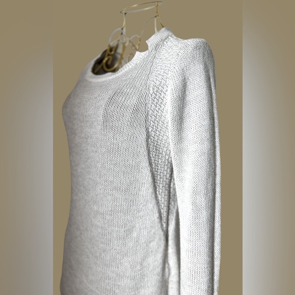 Carbon2Cobalt Tan Gray Cotton Sweater w/ Collar Cutouts & Asymmetrical Hem, S - Picture 12 of 16